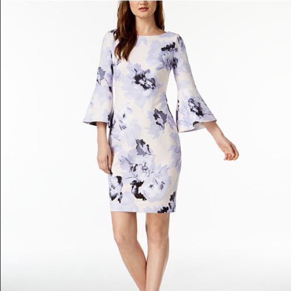 Calvin Klein Floral Print Bell-Sleeve Dress
